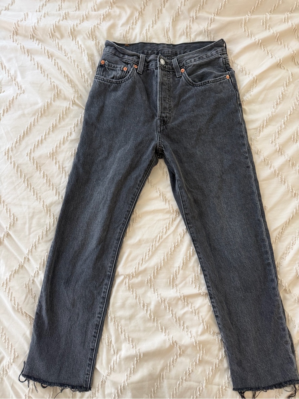Women's Levi's 501 Straight Leg Button Fly with Raw Hem, Black/Dark Grey